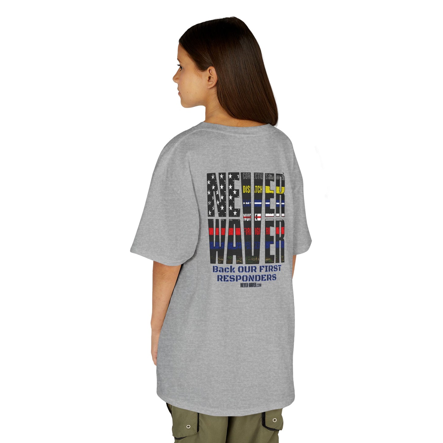 Never Waver Always Back Our First Responders  Kids Heavy Cotton™ Tee