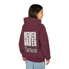 Youth Jesus Hoodie - "Never Waver” Jesus bold, eye-catching design that reflects a steadfast faith and confidence in Christ. " Sweatshirt for Young Jesus Lovers