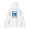 "Detroit Fans NEVER WAVER w Leopard Football" Inspirational Wear Unisex Heavy Blend™ Hooded Sweatshirt