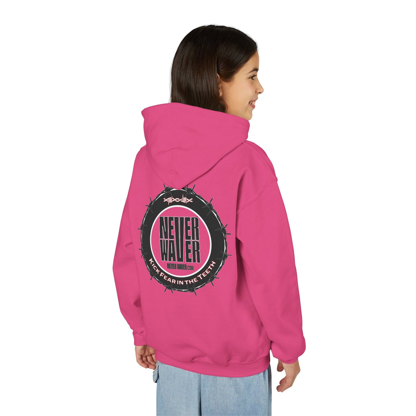 NEVER WAVER KICK FEAR IN THE TEETH Youth Heavy Blend Hooded Sweatshirt