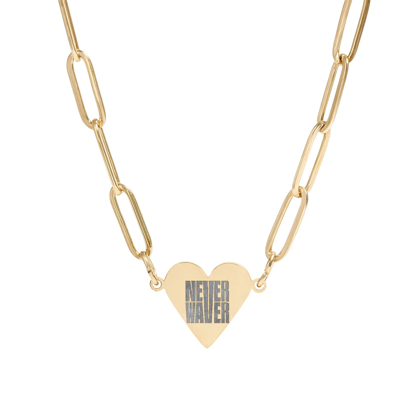 Never Waver Engravable Paperclip Heart Necklace — Personalized Name/Initial Heart Pendant