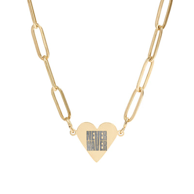 Never Waver Engravable Paperclip Heart Necklace — Personalized Name/Initial Heart Pendant