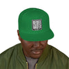 Never Waver Embroidered Square Script Snapback Hat — Bold Monochrome Streetwear