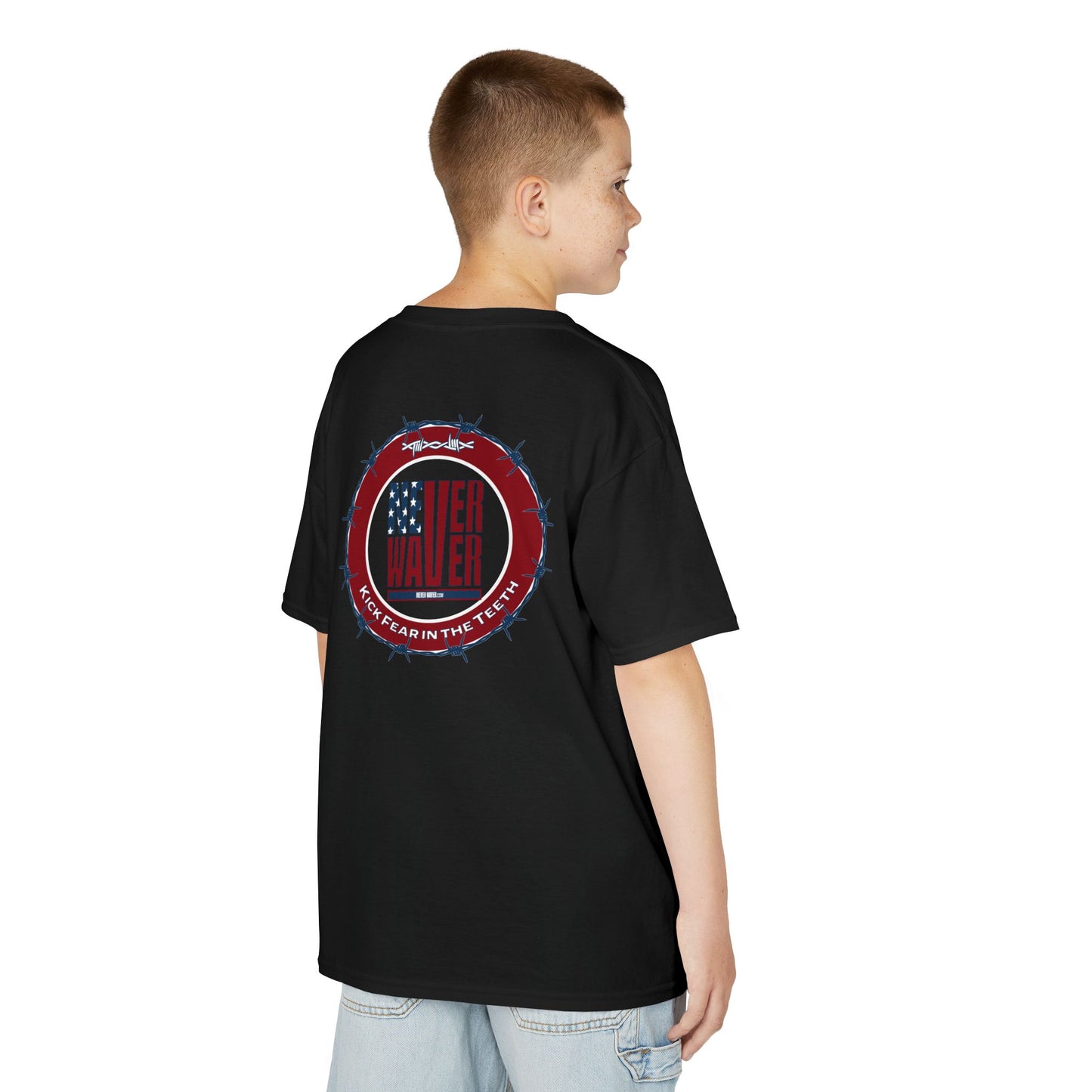 NEVER WAVER KICK FEAR IN THE TEETH Kids Heavy Cotton™ Tee