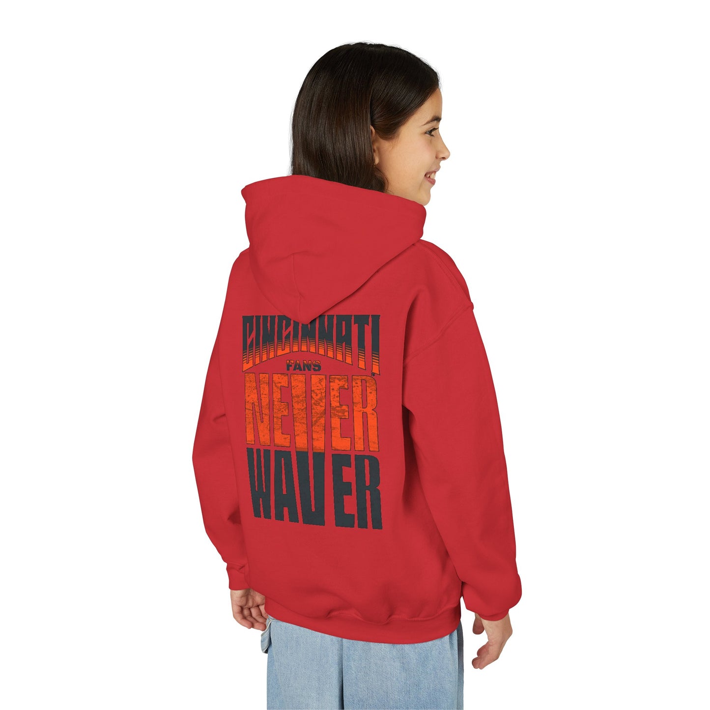 Cincinnati Fans Never Waver Youth Heavy Blend Hooded Sweatshirt