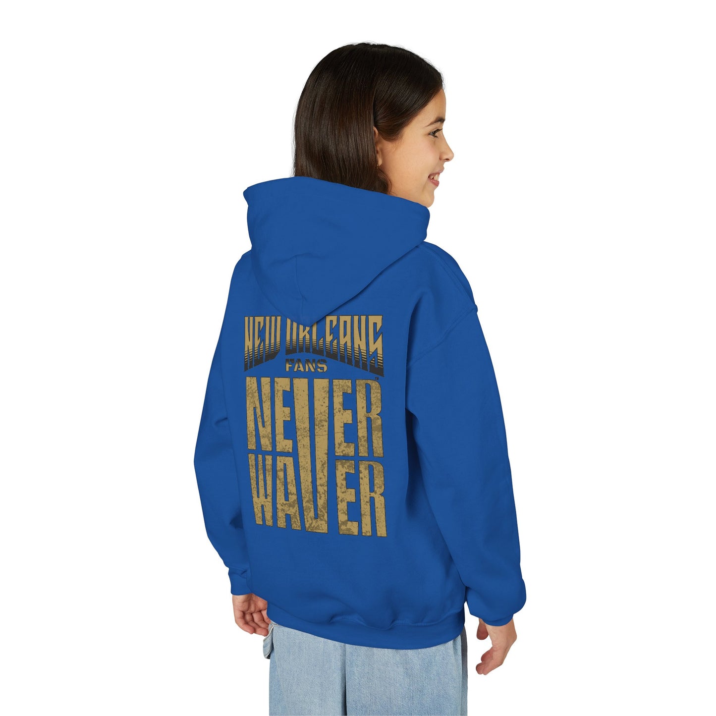 New Orleans Fans Never Waver Youth Heavy Blend Hooded Sweatshirt