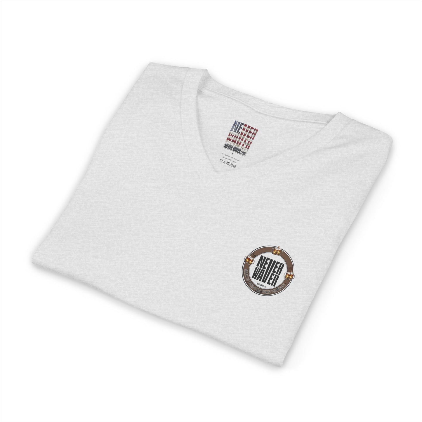 Never Waver Beer Is cheaper Than Therapy Unisex V-Neck Tee - Motivational Graphic Shirt