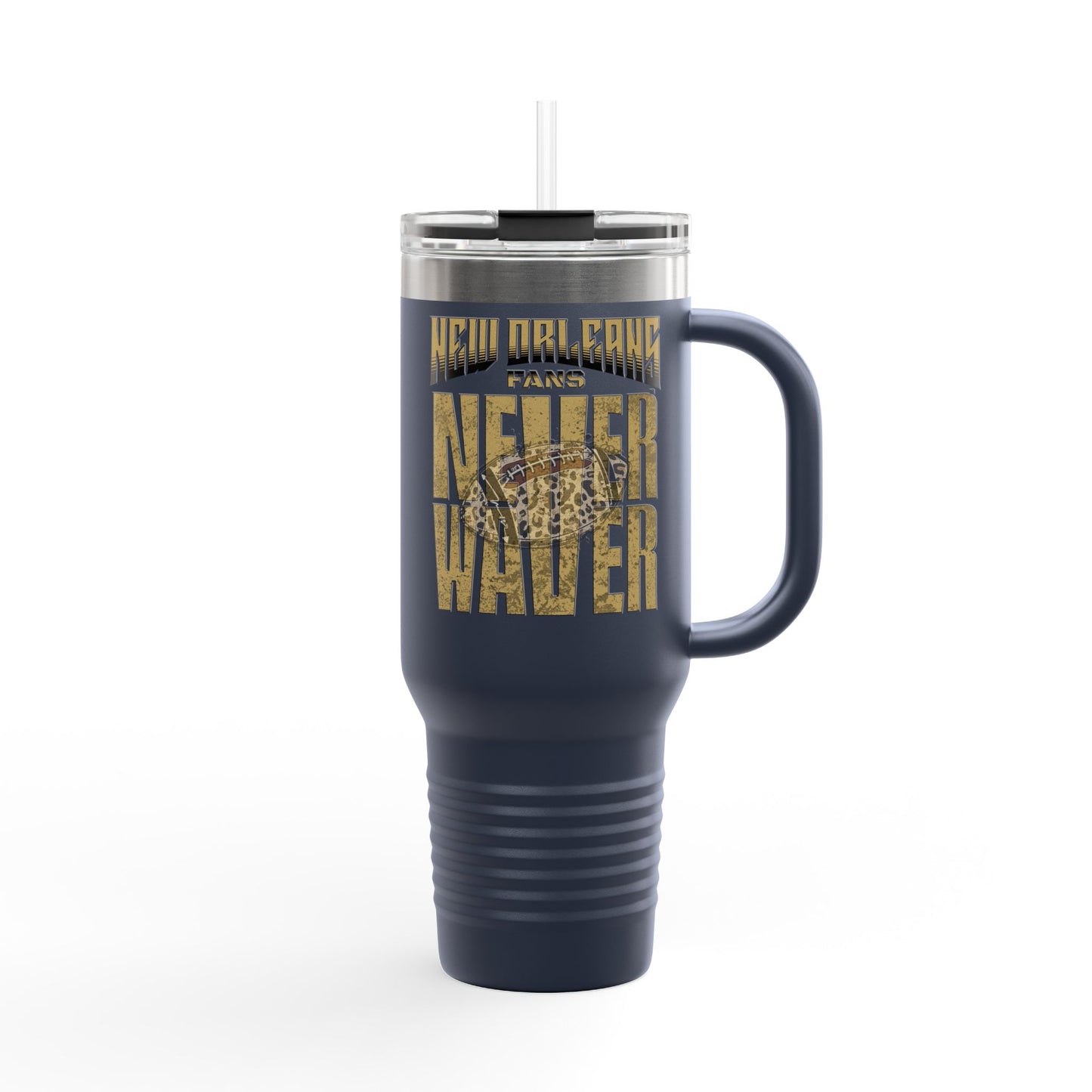 New Orleans Fans Never Waver W-Leopard Football Insulated Travel Mug, 40oz