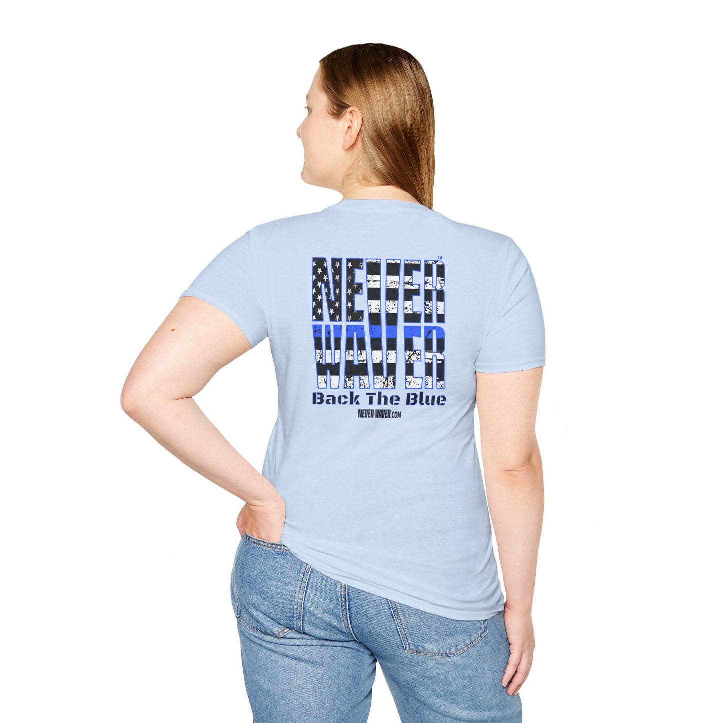 Never Waver Back The Blue  Unisex Softstyle T-Shirt