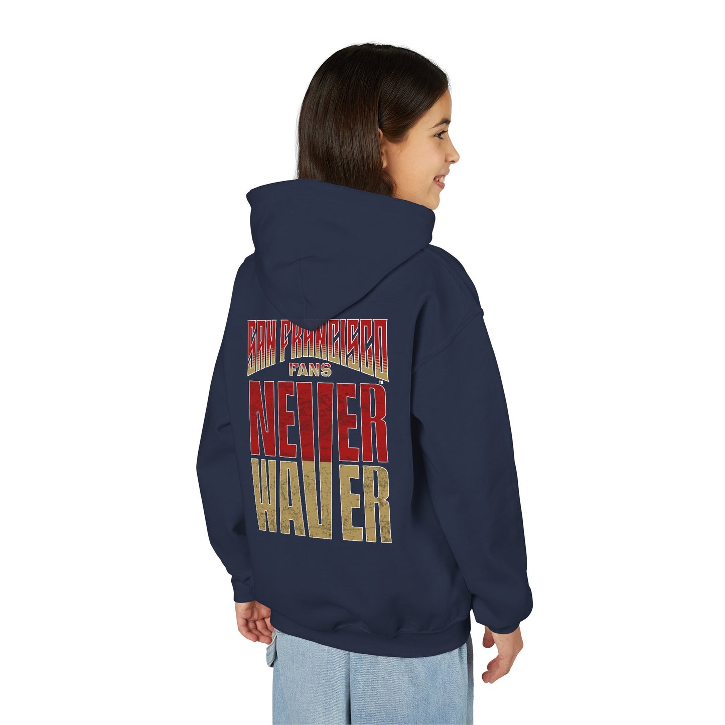 San Francisco Fans Never Waver Youth Heavy Blend Hooded Sweatshirt