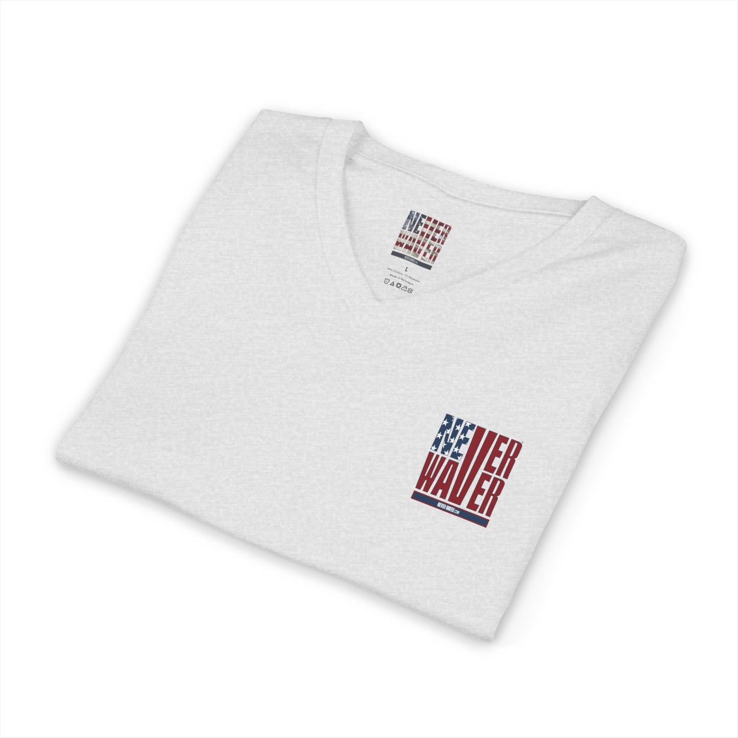 Never Waver Like This Mom V-Neck Tee for Moms - Patriotic Short Sleeve Shirt
