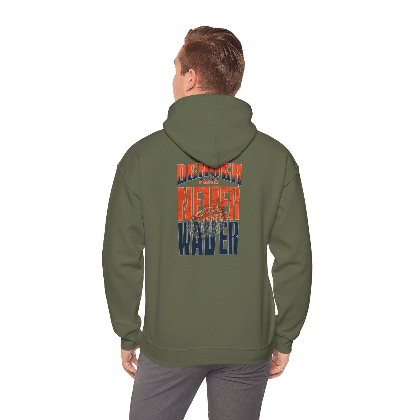 Denver Fans Never Waver W Leopard Football Unisex Heavy Blend™ Hoodie