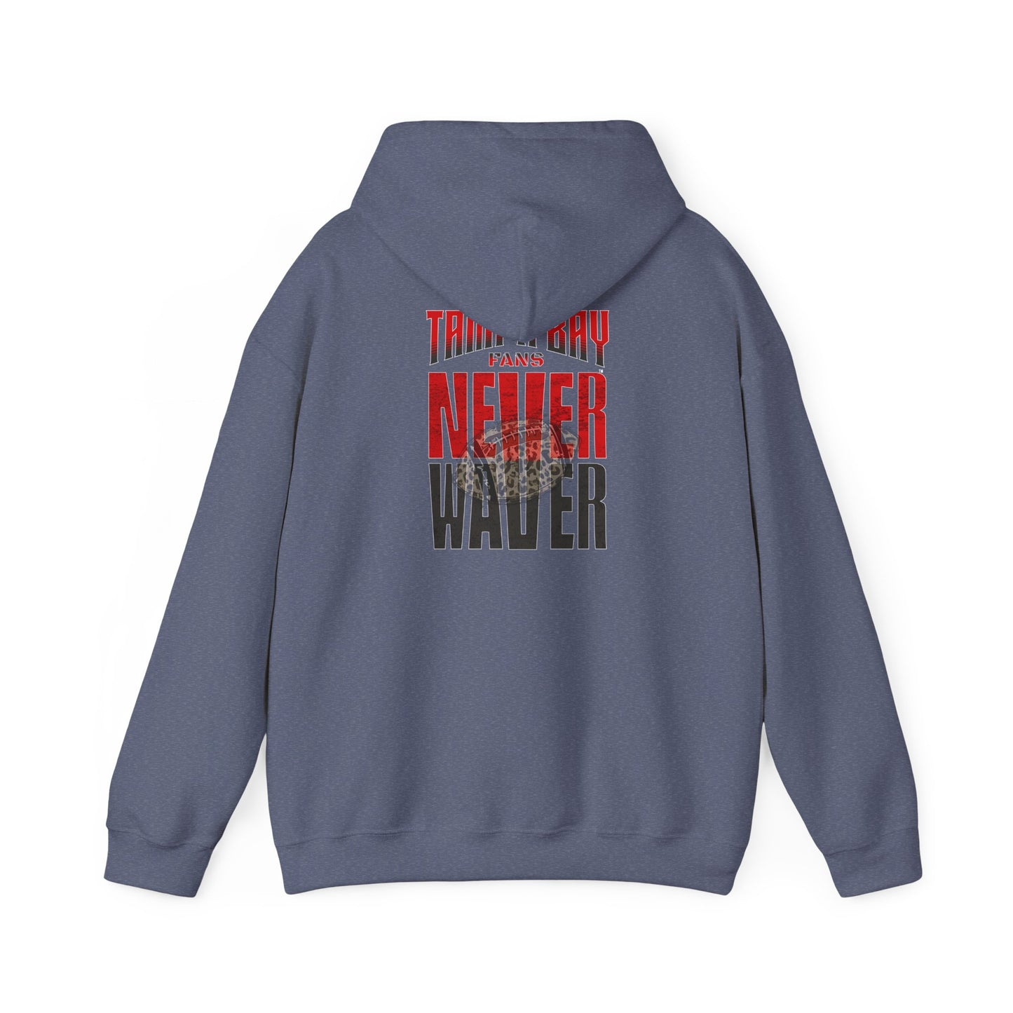 Tampa Bay Fans  Never Waver  w Leopard Football Unisex Heavy Blend™ Hoodie - Perfect for Sports Fans