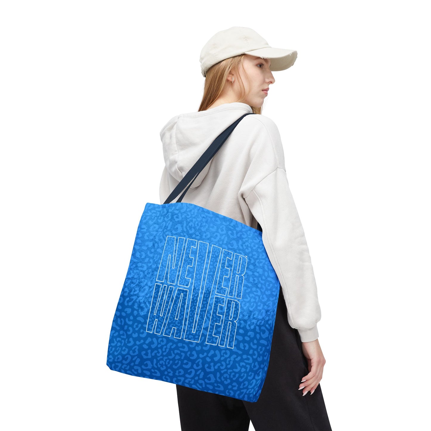 Never Waver Mamma Blue Leopard Tote Bag (AOP)