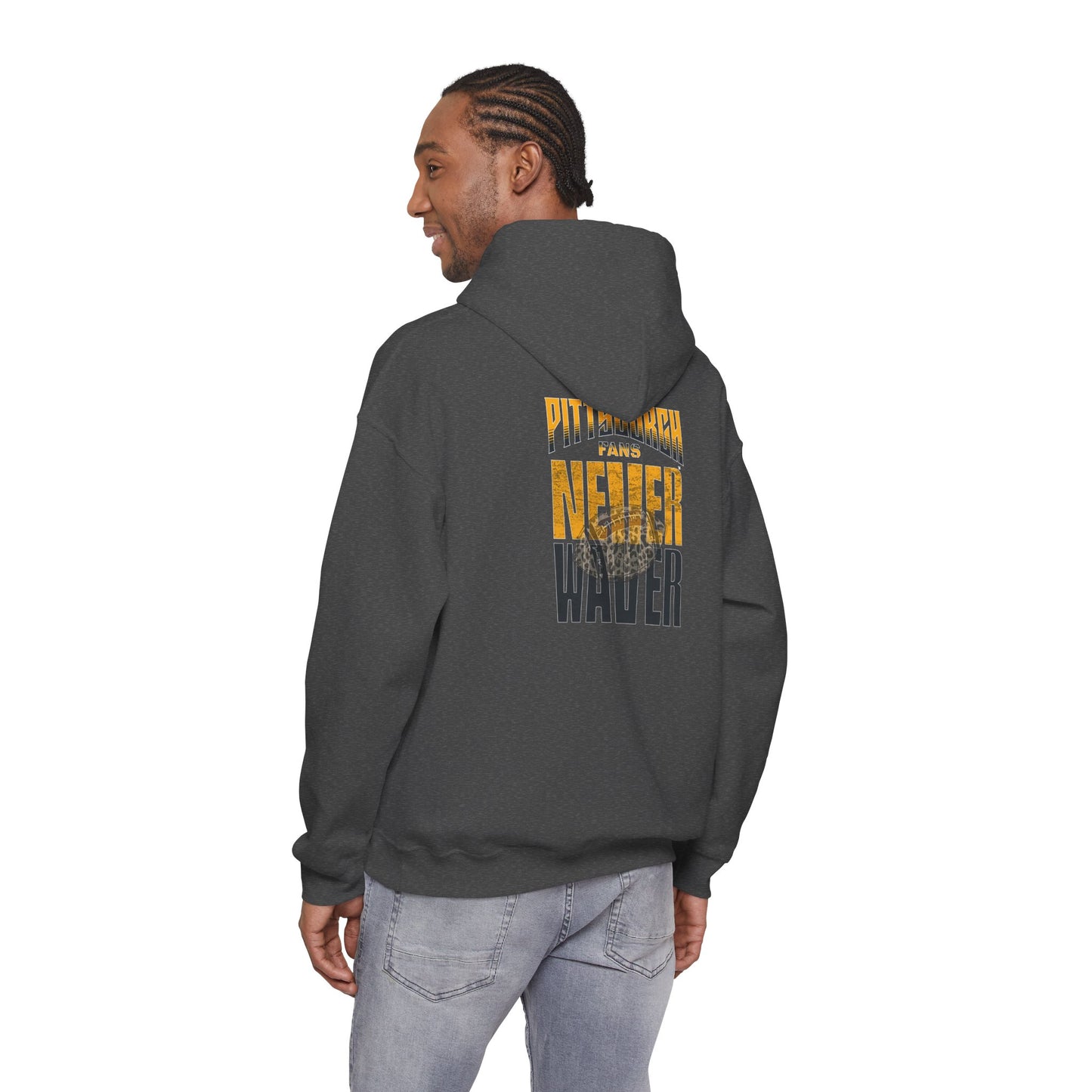 Pittsburgh Fans Never Waver Hoodie w Leopard Football - Unisex Heavy Blend Sweatshirt