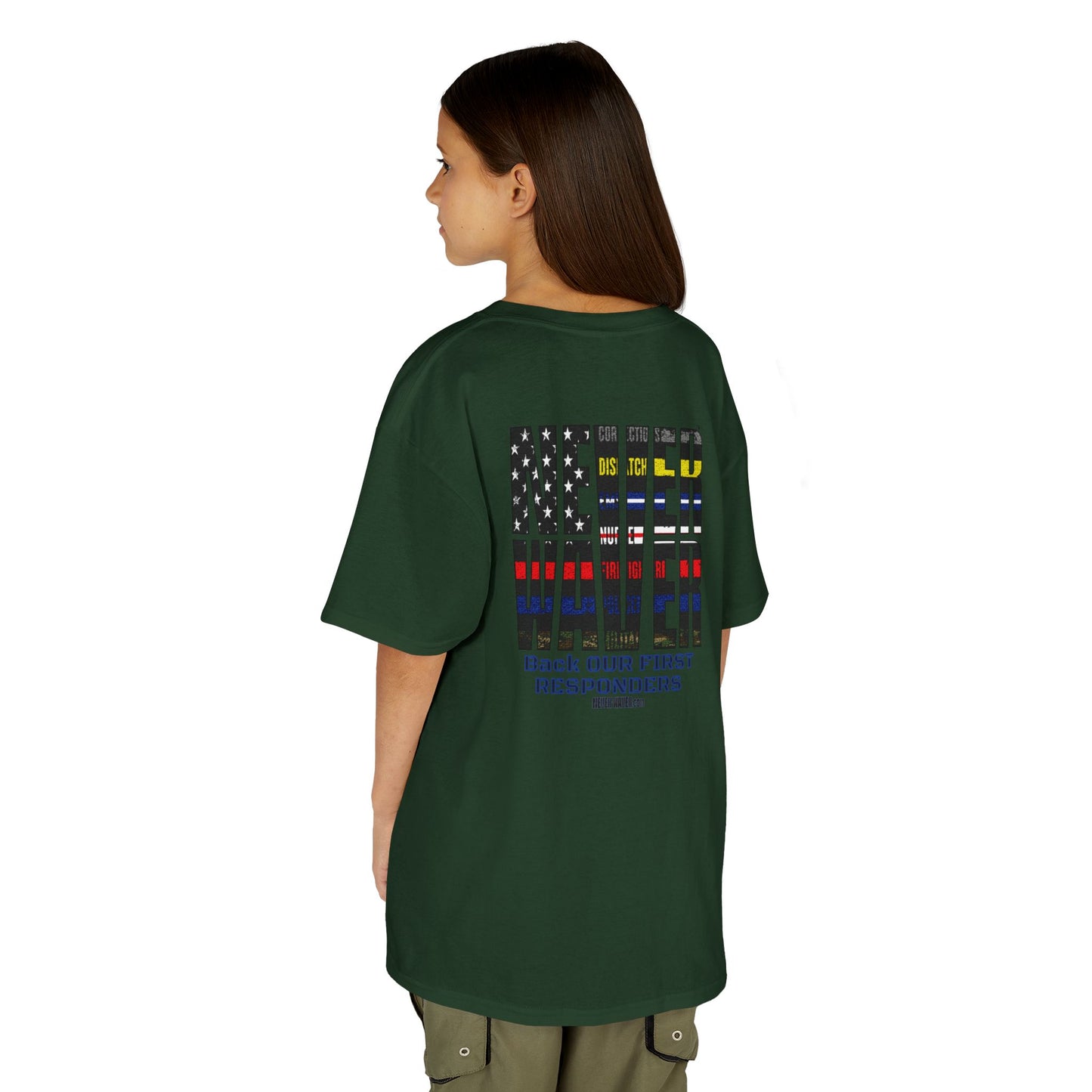 Never Waver Always Back Our First Responders  Kids Heavy Cotton™ Tee