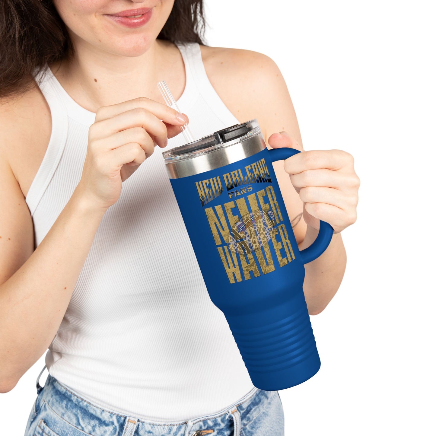 New Orleans Fans Never Waver W-Leopard Football Insulated Travel Mug, 40oz