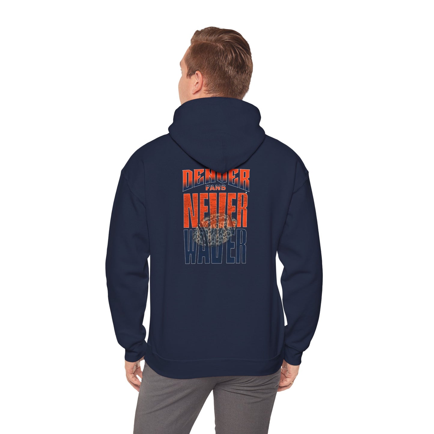 Denver Fans Never Waver W Leopard Football Unisex Heavy Blend™ Hoodie