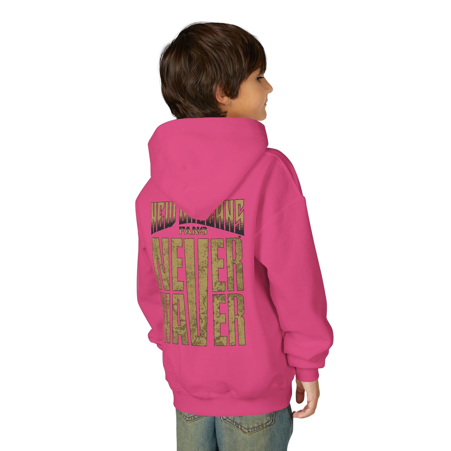 New Orleans Fans Never Waver Youth Heavy Blend Hooded Sweatshirt