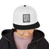 Never Waver Embroidered Square Script Snapback Hat — Bold Monochrome Streetwear