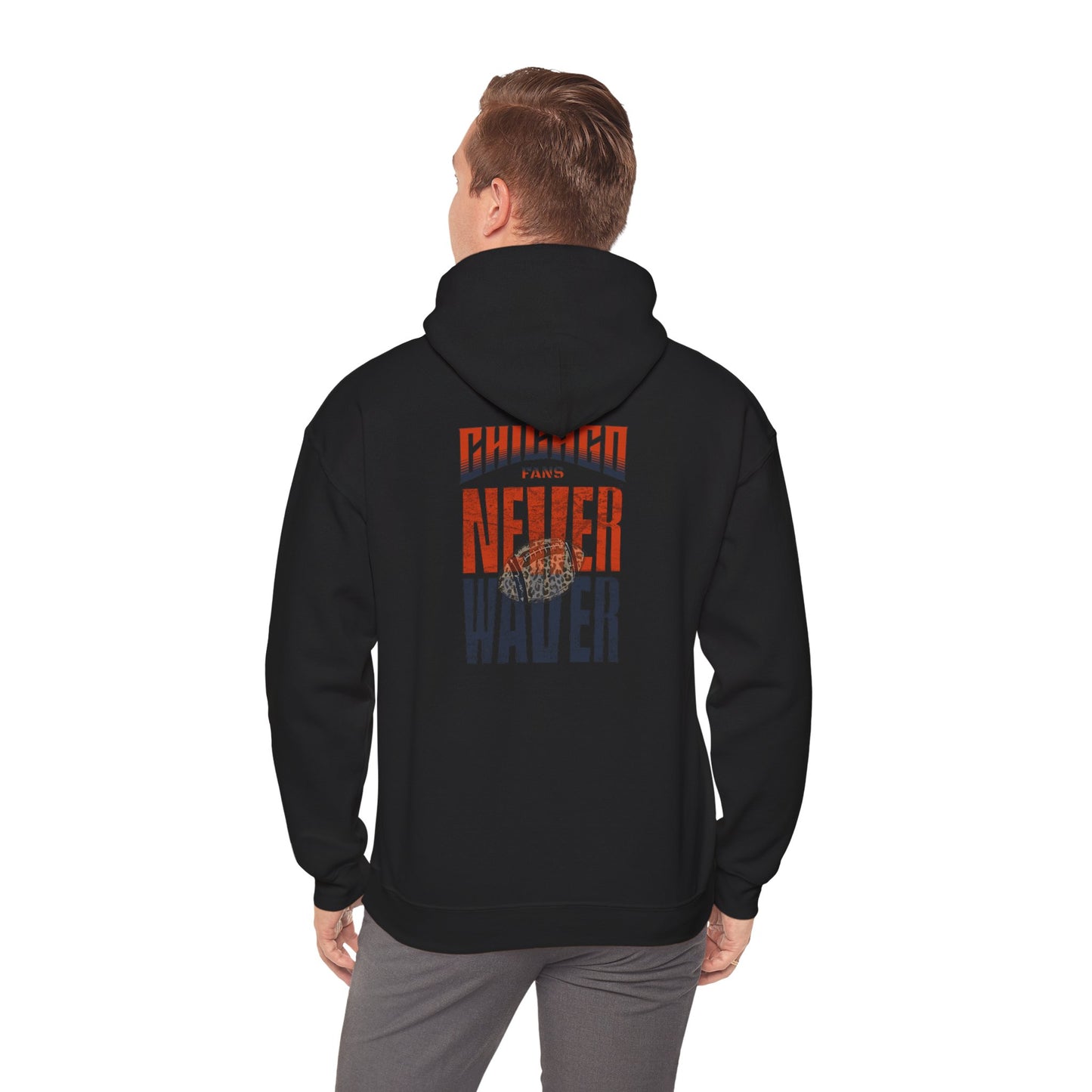 Chicago Fans Never Waver w Leopard Football Motivational Hoodie Unisex Heavy Blend™ Hooded Sweatshirt