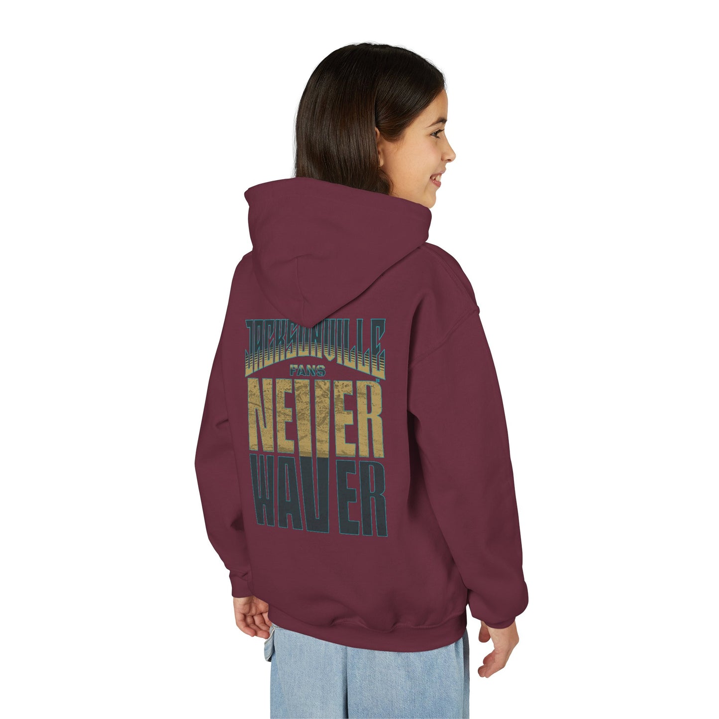 Jacksonville Fans Never Waver Youth Heavy Blend Hooded Sweatshirt