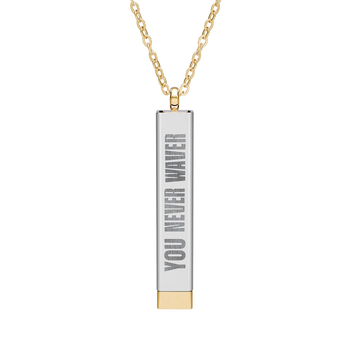 Hidden Message Sliding Bar Necklace — Engraveable Secret-Message Pendant ("You Never Waver / Custom Inside)