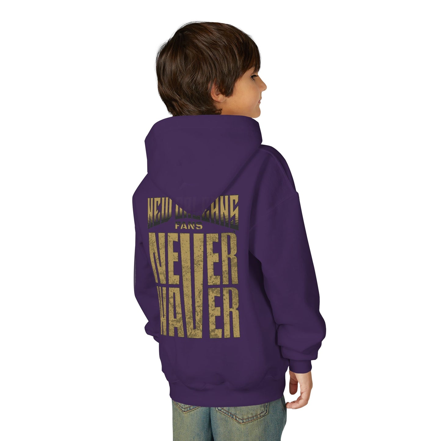 New Orleans Fans Never Waver Youth Heavy Blend Hooded Sweatshirt
