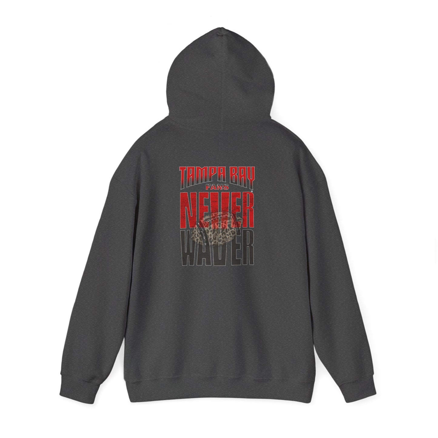 Tampa Bay Fans  Never Waver  w Leopard Football Unisex Heavy Blend™ Hoodie - Perfect for Sports Fans