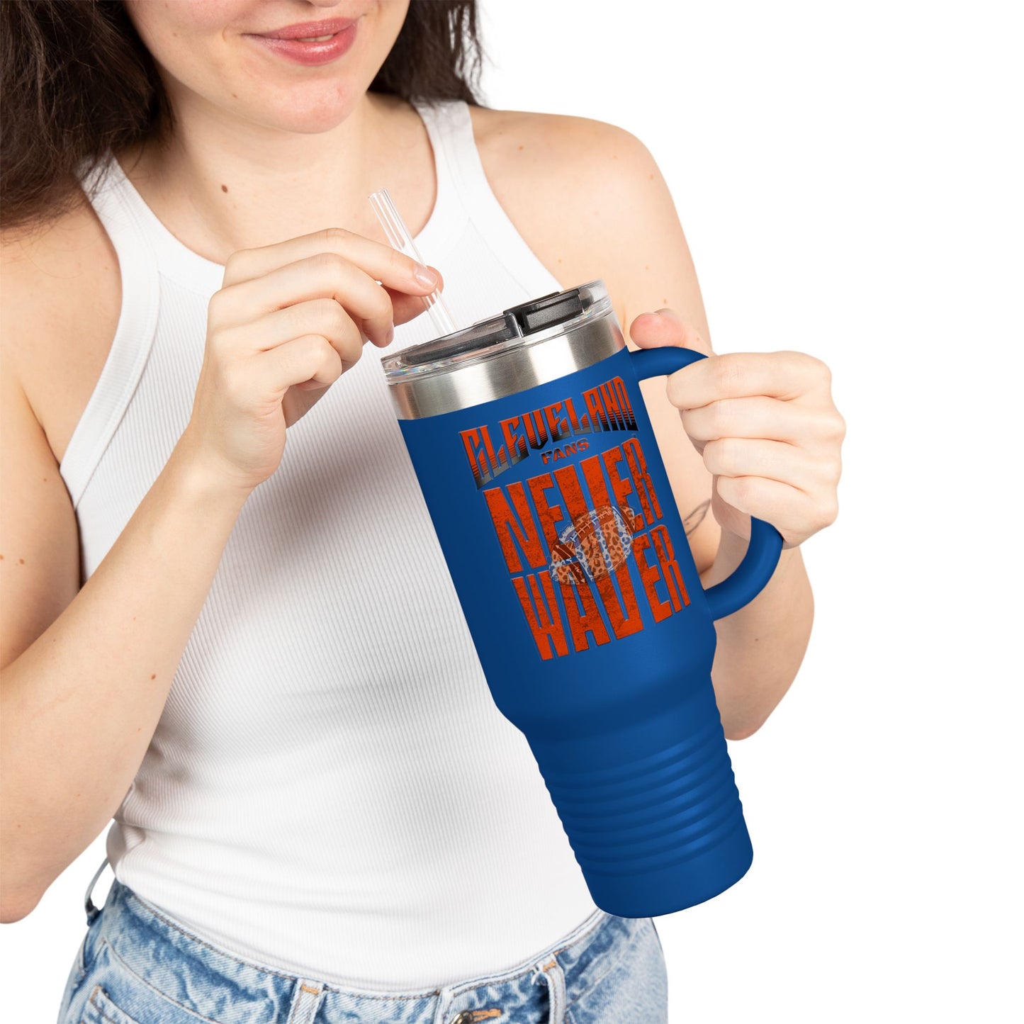 Cleveland Fans Never Waver W-Leopard Football Insulated Travel Mug, 40oz