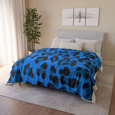 Blue Leopard Print Blanket — Soft Polyester Throw for Home, Travel & Gifts | Never Waver