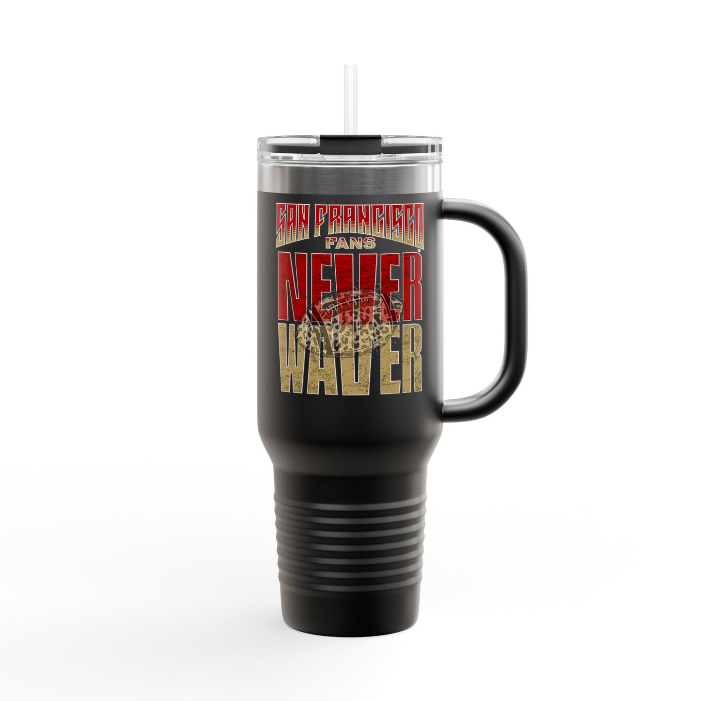 San Francisco Fans Never Waver with leopard football Insulated Travel Mug, 40oz