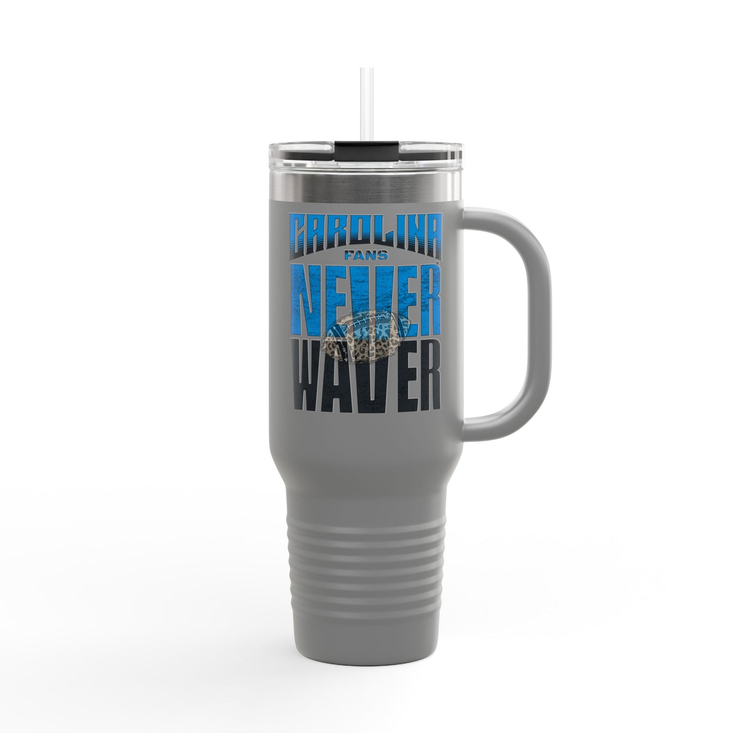 Carolina Fans Never Waver W- Leopard Football Insulated Travel Mug, 40oz