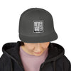 Never Waver Embroidered Square Script Snapback Hat — Bold Monochrome Streetwear