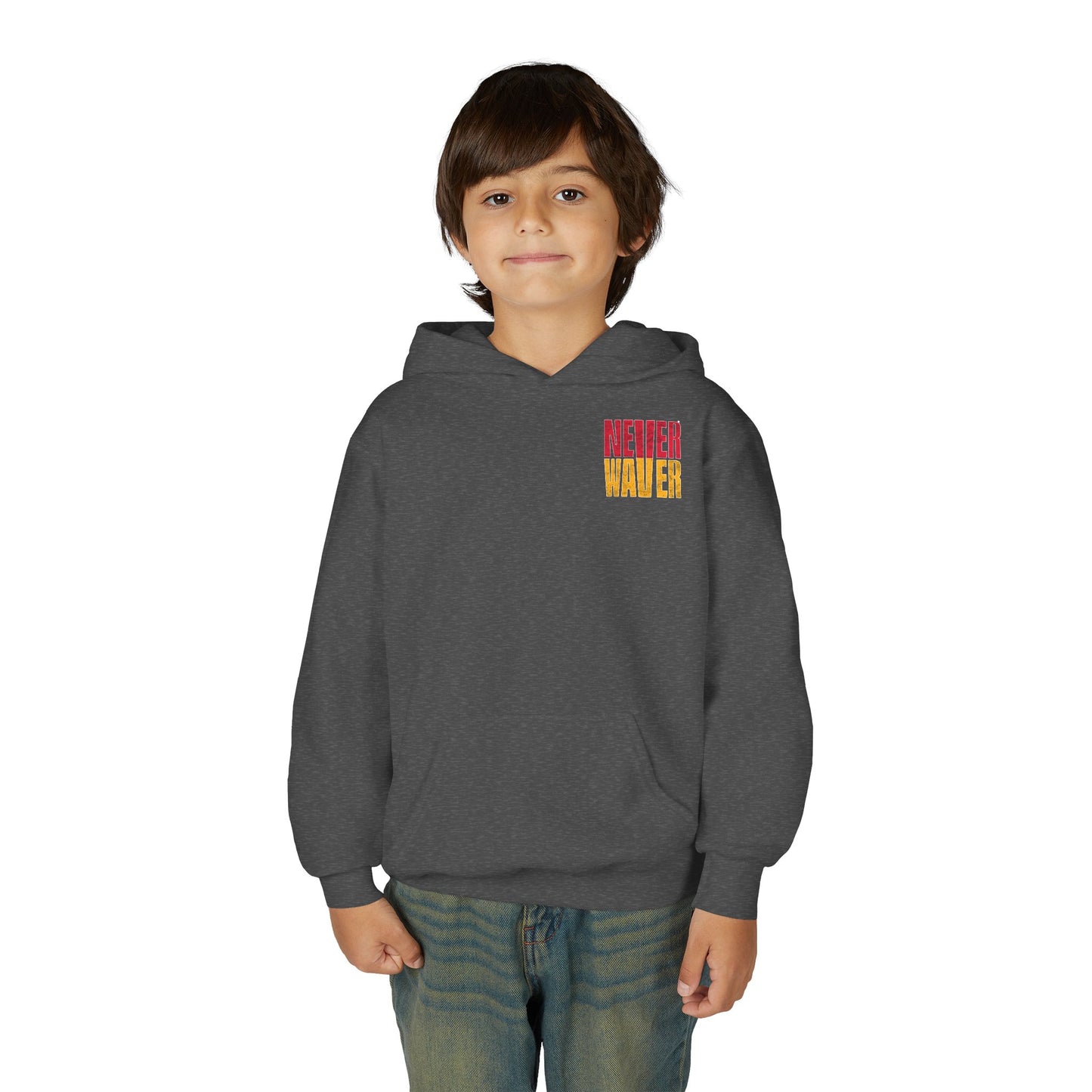 Kansas Fans Never Waver Youth Heavy Blend Hooded Sweatshirt
