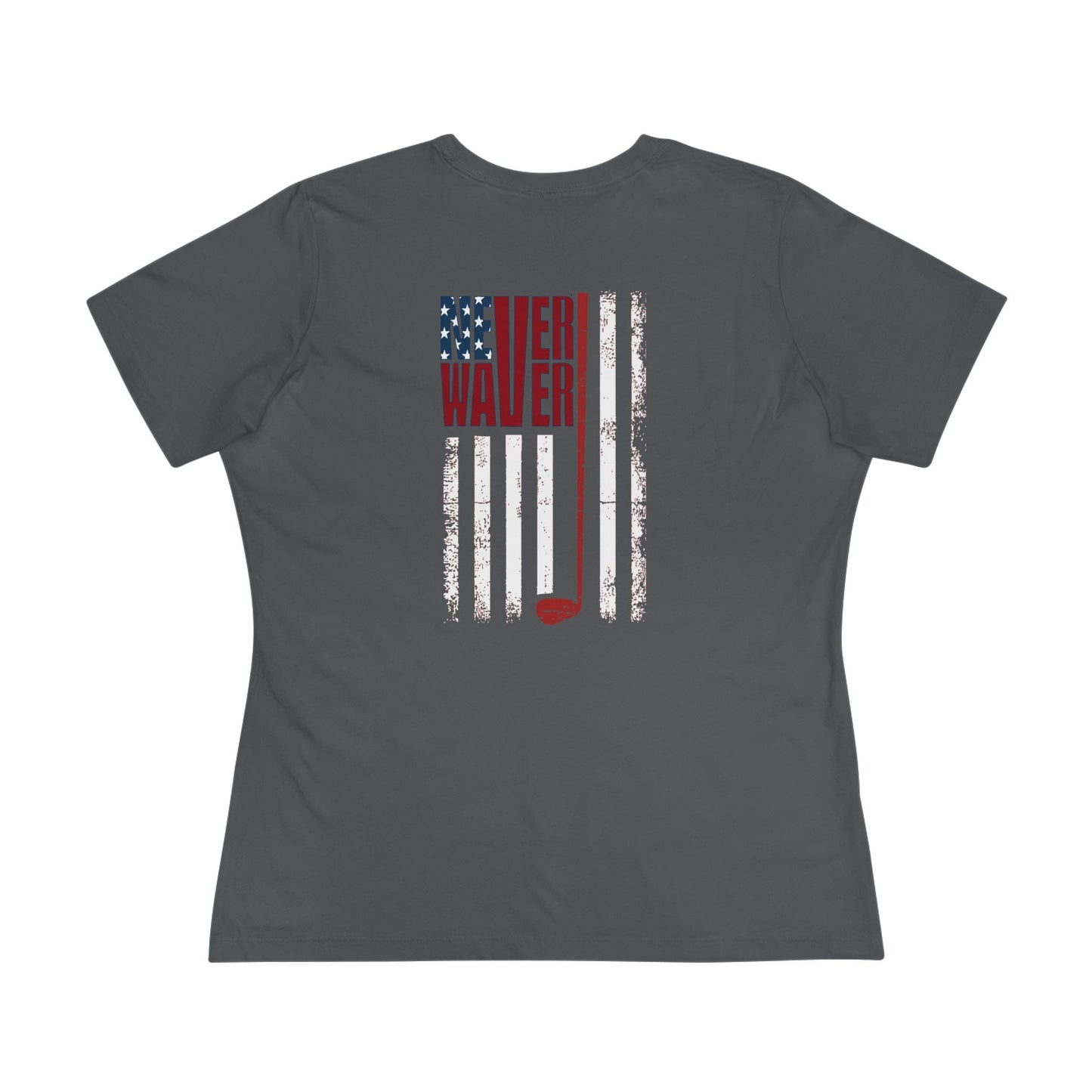 Never Waver American Flag with Golf Club Women's Cotton Tee