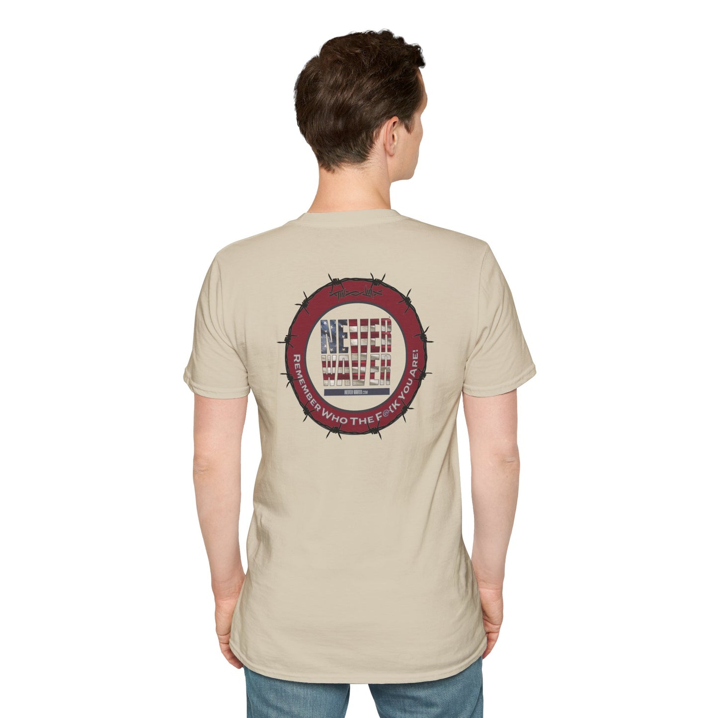 'Never Waver Remember who the F@{k you are' Circular Barbed-Wire Logo Graphic T-Shirt