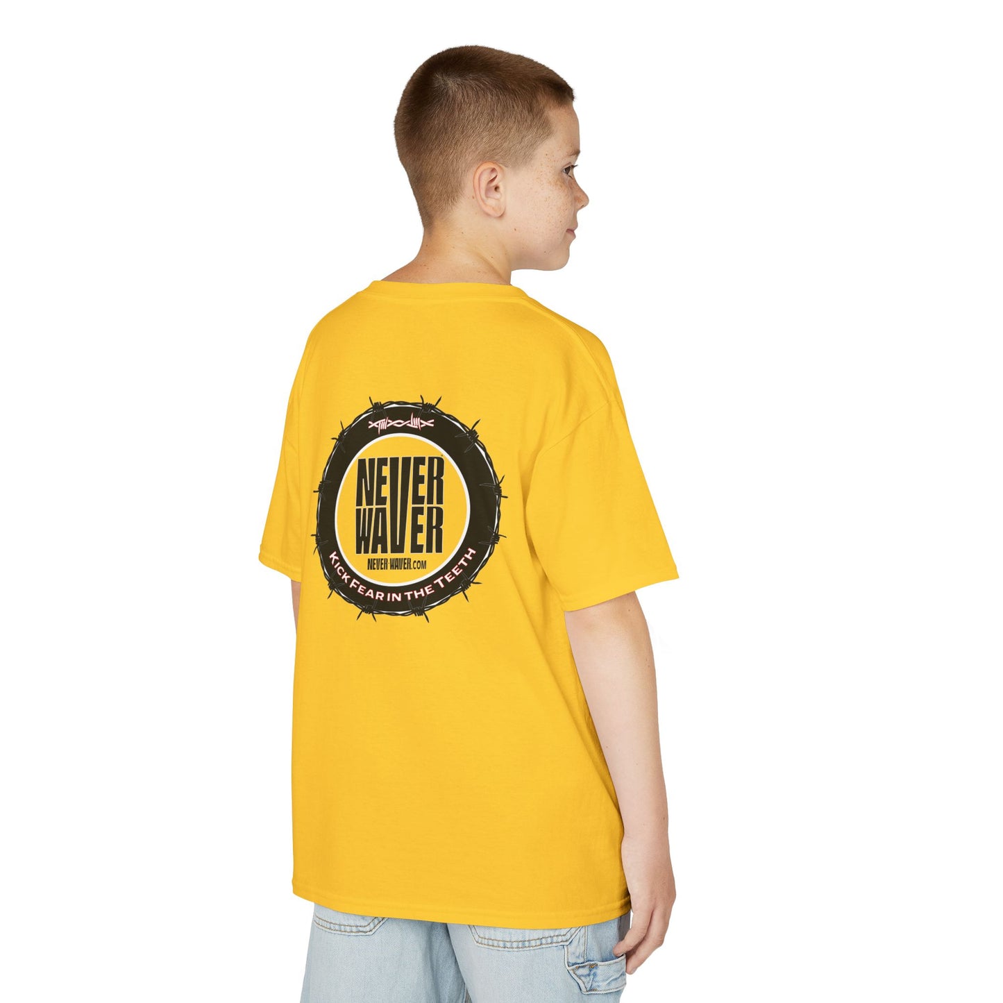 NEVER WAVER KICK FEAR IN THE TEETH Kids Heavy Cotton™ Tee