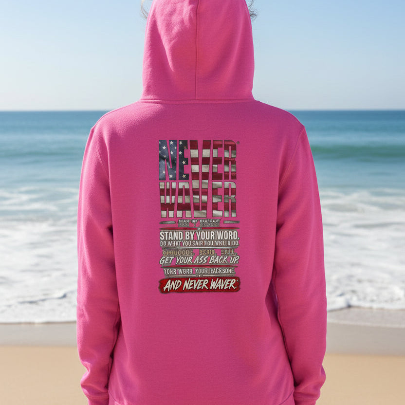 Never Waver Definition Hoodie — Stand By Your Word Back Graphic Womens