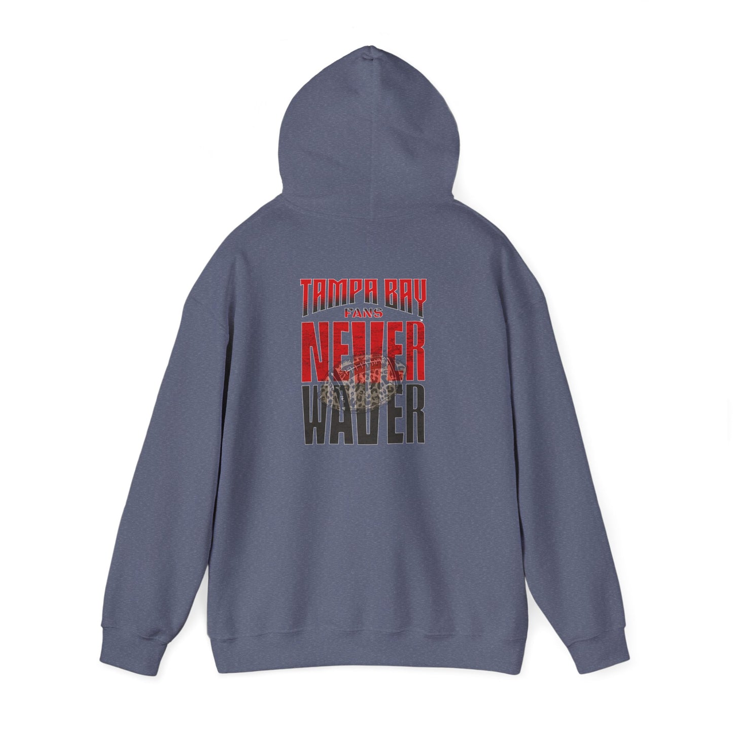 Tampa Bay Fans  Never Waver  w Leopard Football Unisex Heavy Blend™ Hoodie - Perfect for Sports Fans