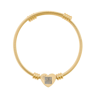 Engravable Heart Cuff Bracelet You Never Waver Love Charm Bangle (Silver or Gold)