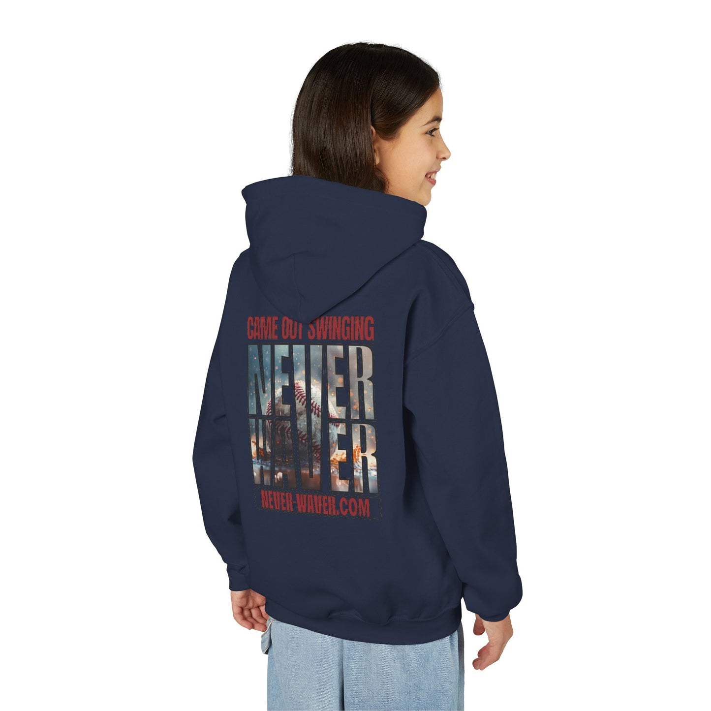 Never Waver Graphic Youth Hoodie - 'Came Out Swinging'