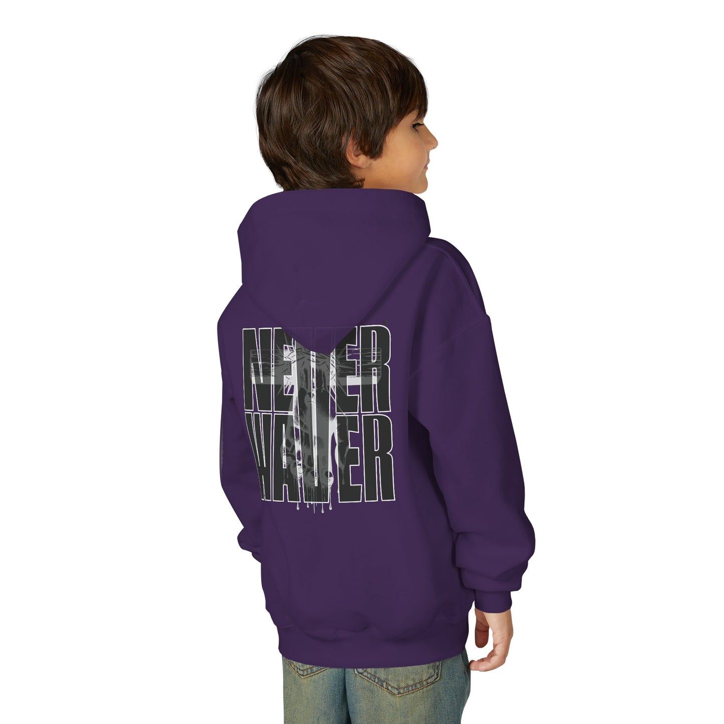 "Never Waver” Jesus a bold, eye-catching design that reflects a steadfast faith and confidence in Christ. " Sweatshirt for Young