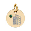 Circle Birthstone Charm — Engraved "You Never Waver" Inspirational Pendant