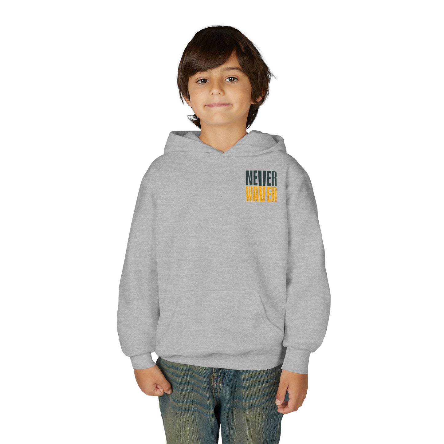 Green Bay Fans Never Waver Youth Heavy Blend Hooded Sweatshirt