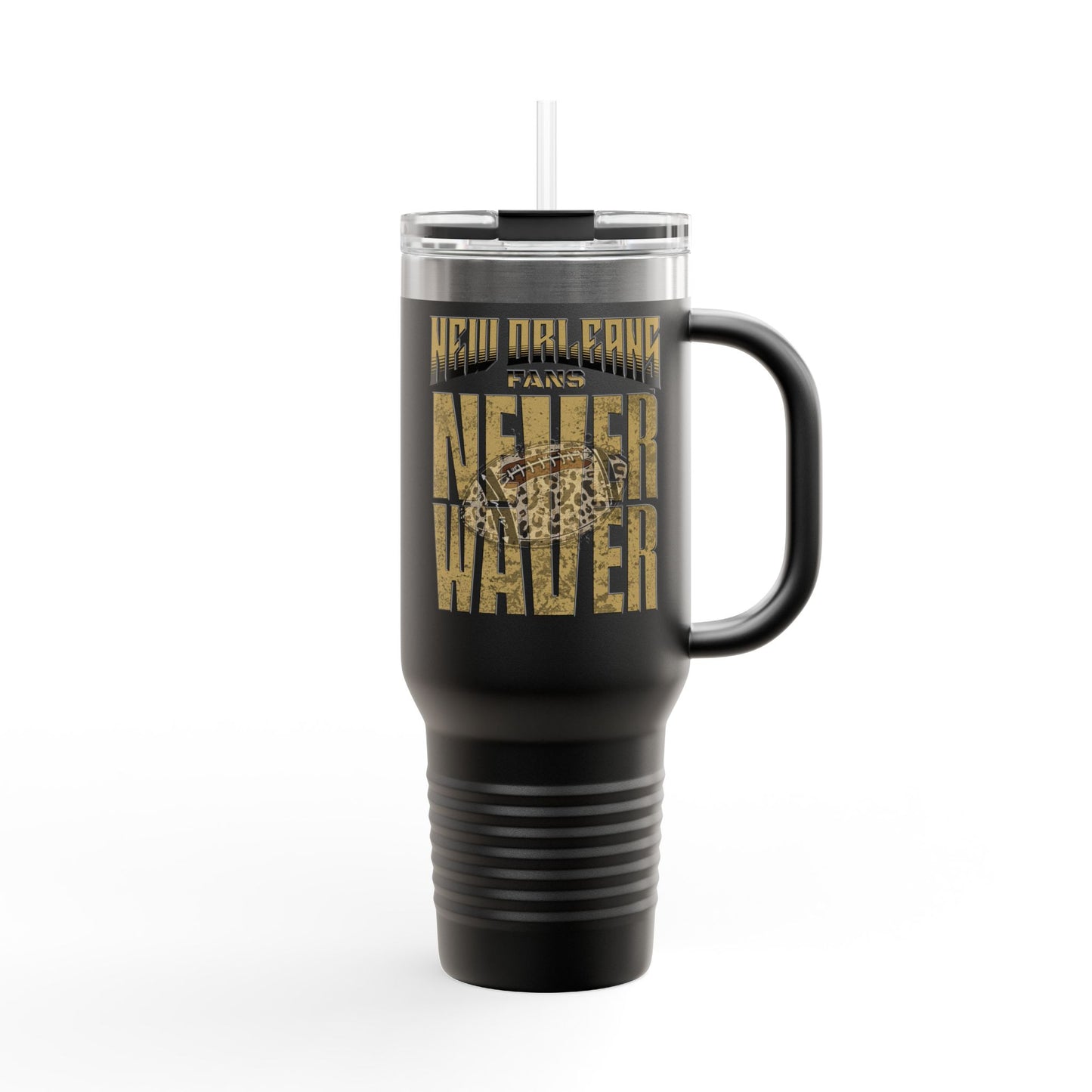 New Orleans Fans Never Waver W-Leopard Football Insulated Travel Mug, 40oz