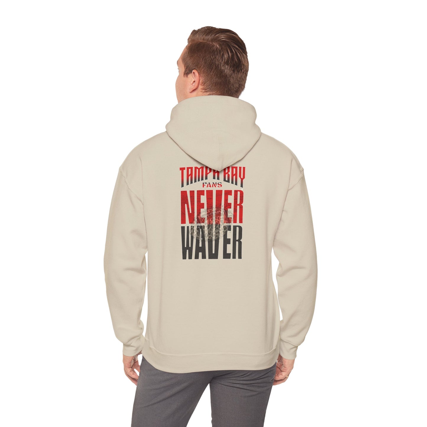 Tampa Bay Fans  Never Waver  w Leopard Football Unisex Heavy Blend™ Hoodie - Perfect for Sports Fans