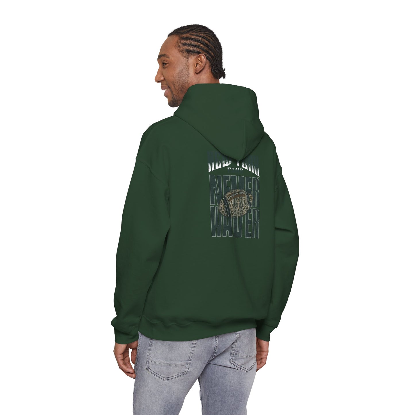 New York Fans Never Waver W Leopard Football Unisex Heavy Blend™ Hooded Sweatshirt
