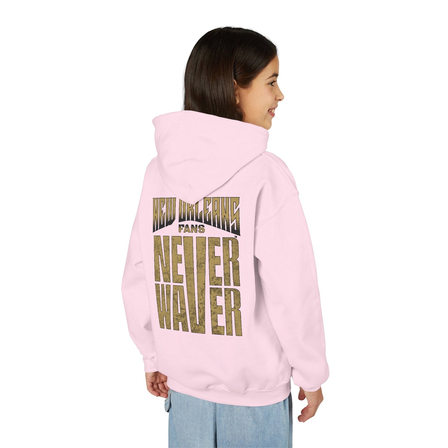 New Orleans Fans Never Waver Youth Heavy Blend Hooded Sweatshirt