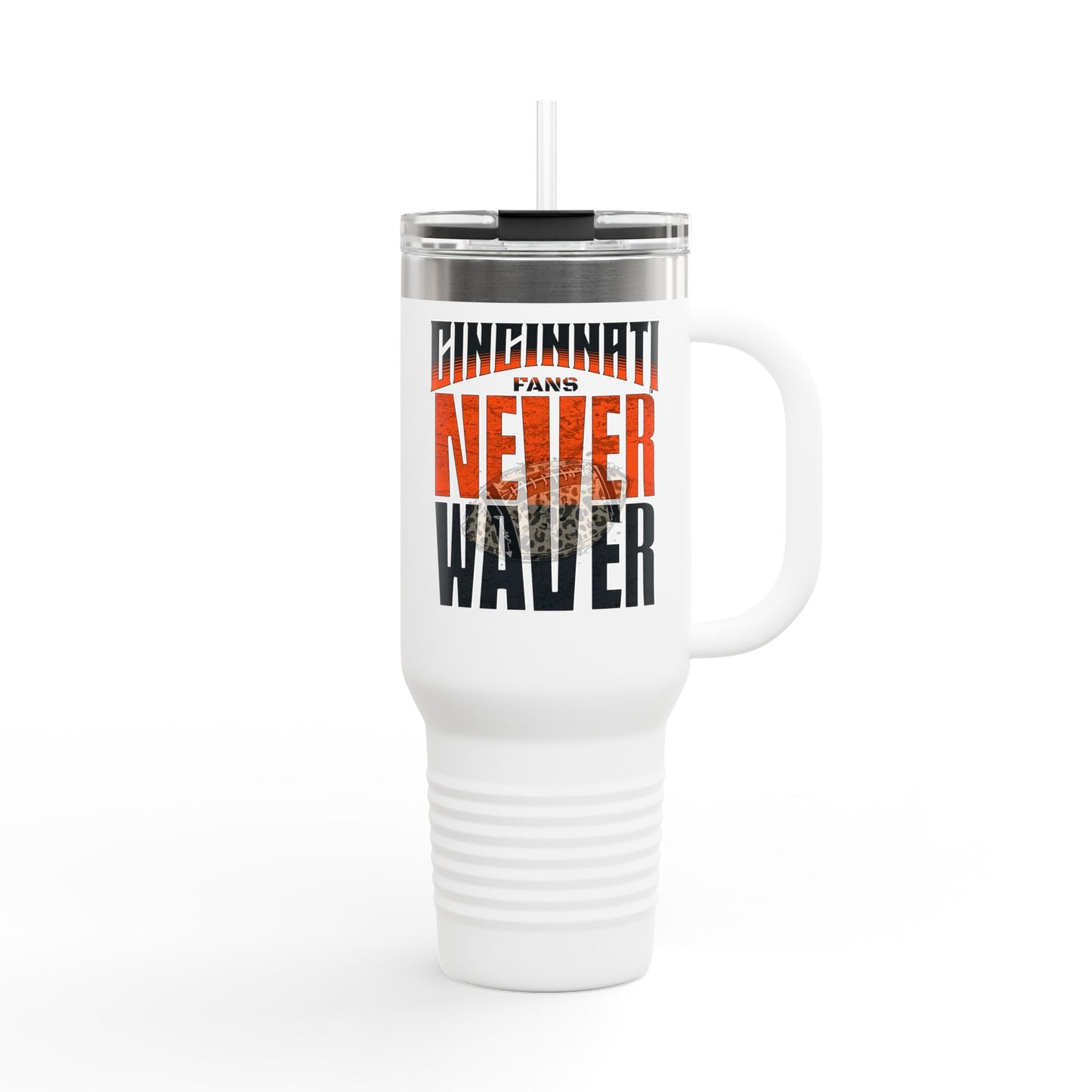 Cincinnati Fans Never Waver W-Leopard Football Insulated Travel Mug, 40oz